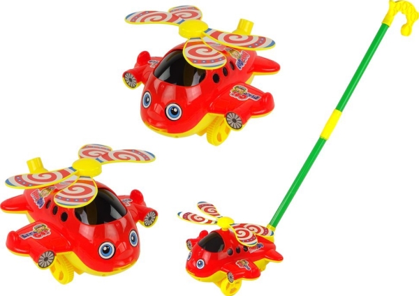 LeanToys Happy Plane työntötanko Pusher Stick Bell Punainen