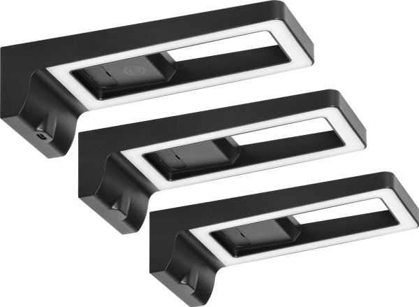 Orno ARTUS 3 LED-valaisinta, 3x3W, 3x225lm, 4000K, kosketuskytkimellä ja USB:llä, musta