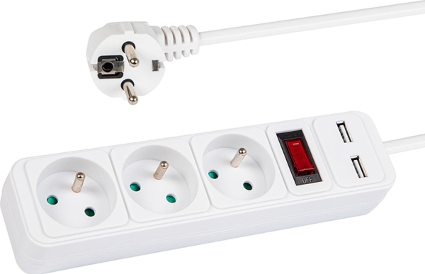 Blow Pr-370Wsp/Usb Prailgintuvas, 3 Lizdai + Usb Su Įžeminimu + Jungiklis, 1.5 M, Balta, 3X1.5 Mm