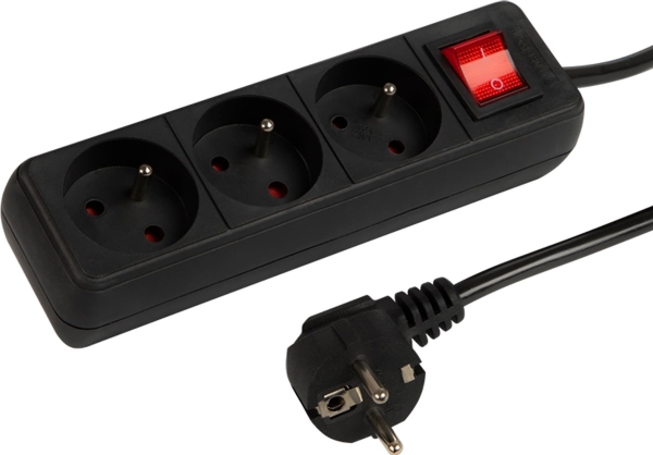Netzverlängerung Pr-370Wsp 3-Fach Mit Schutzkontakt + Schalter 1,5 M Schwarz (3X1,5 Mm)