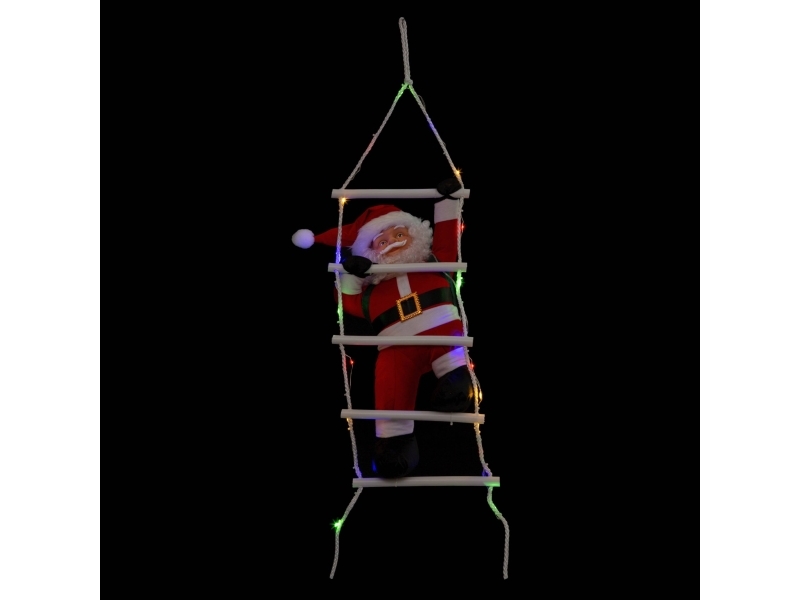 Weihnachtsdekoration Von Fééric Lights Und Weihnachtsmann Auf Einer Leiter, Led-Lichtinstallation