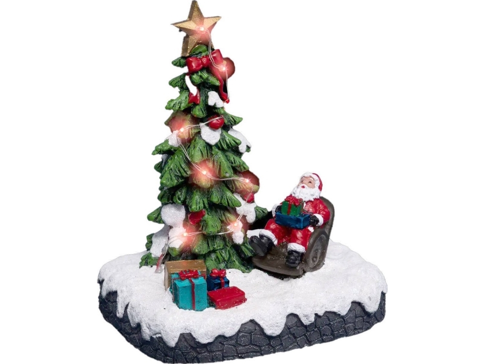 Fééric Lightsin ja Christmas Townin joulukoriste, joulukohtaus, jossa joulupukki on joulukuusen alla