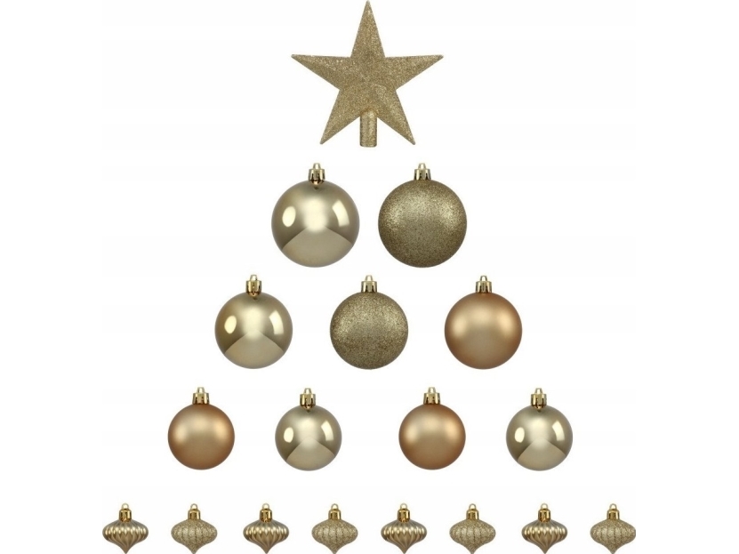 Fééric Lights and Christmas guld julekugler med stjerne, 18 stk