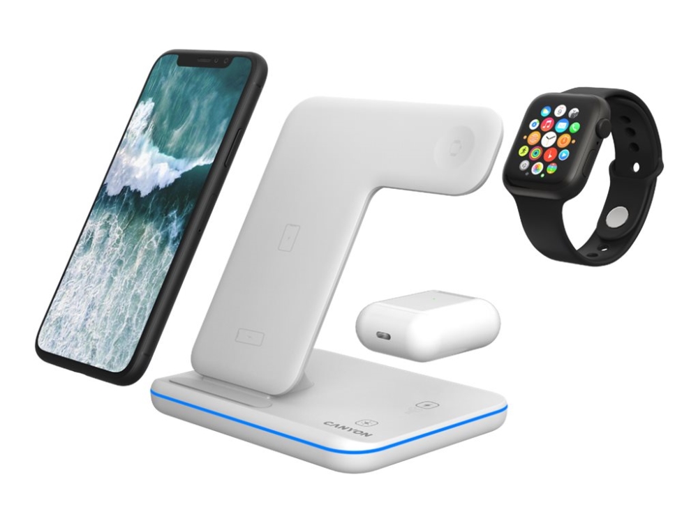 Canyon WS-303 wireless charging stand - 3-in-1 - 15 Watt - White