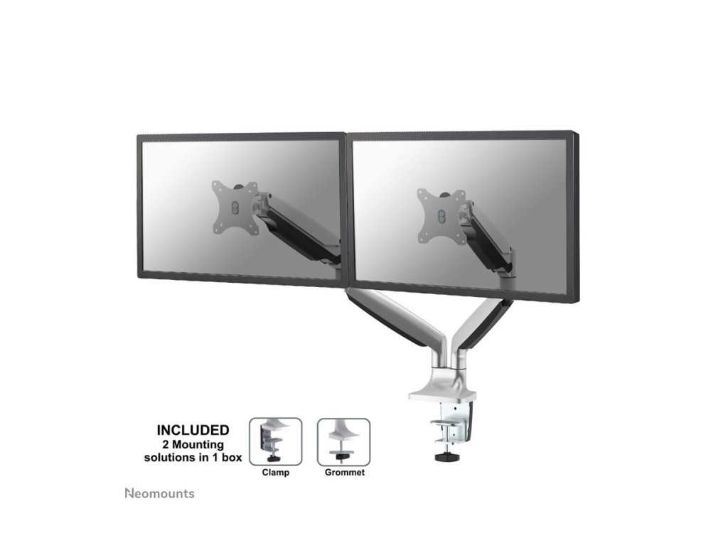 Neomounts Nm D750d Monteringssæt Fuld Bevægelse For 2 Lcd Displays Sølv Skærmstørrelse: 10  " 32  " Klemmemonterbar Øje Skrivebordsmonterba