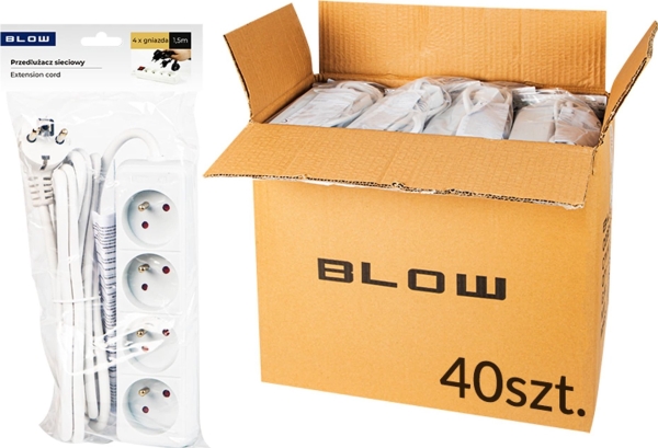 Blow Forlængerledning Pr-470P 4 Udtag Med Jord, 1,5 M Hvid 3X1,5 Mm