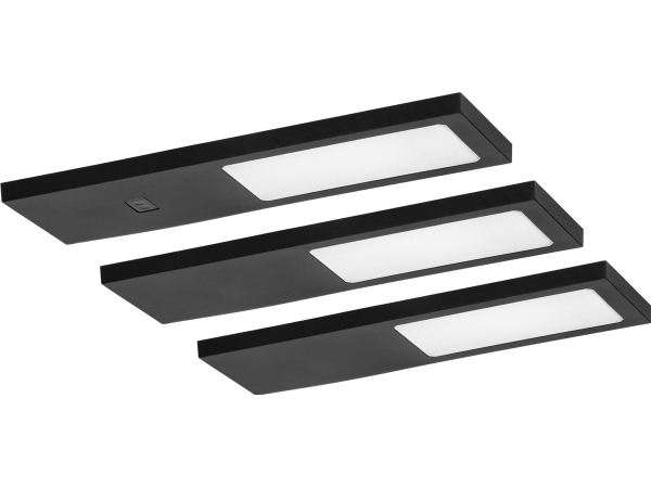 Orno PLANA 3 LED-kaappivalaisimen sarja, 3x4W, 3x240lm, 4000K, kosketusvapaalla kytkimellä, musta