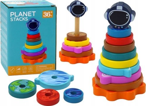 Leantoys Pyramid Sorter Holzpuzzle Pyramide Planeten Kosmos 10 Teile.