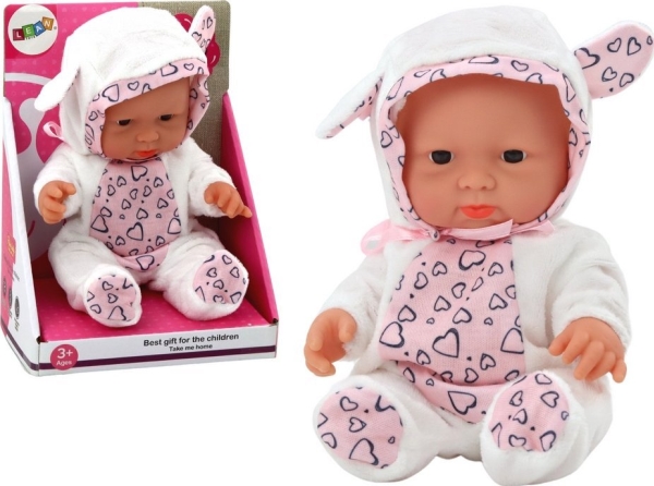 Leantoys Liten Babydocka Vita Klader Mössa Öron