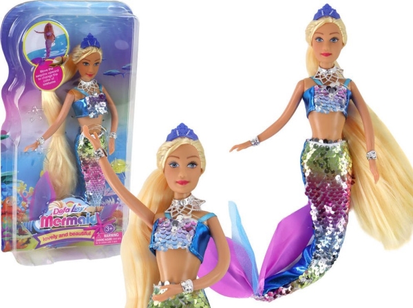 LeanToys Sininen Merenneito Doll Pitkä vaaleat hiukset Merenneito Tail paljetteja