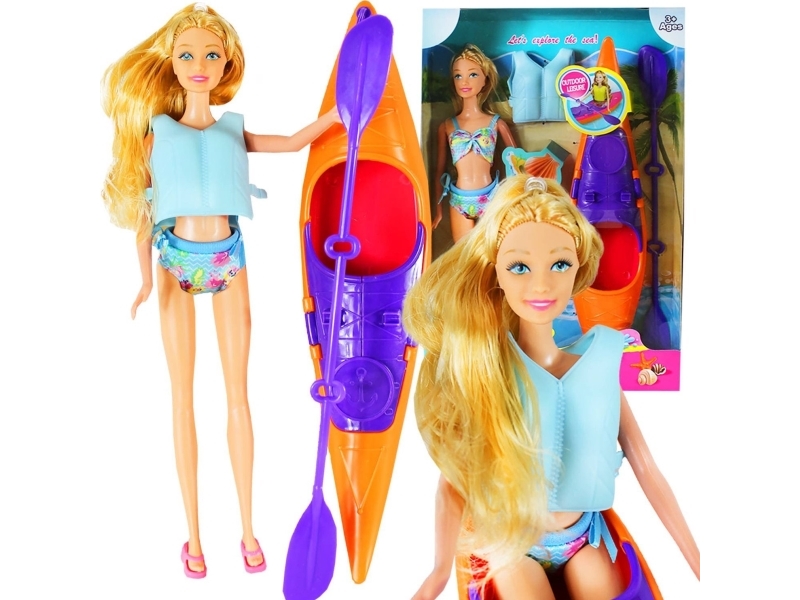 Stort Barbie-legetøj: flydende dukke + kajak-tilbehør