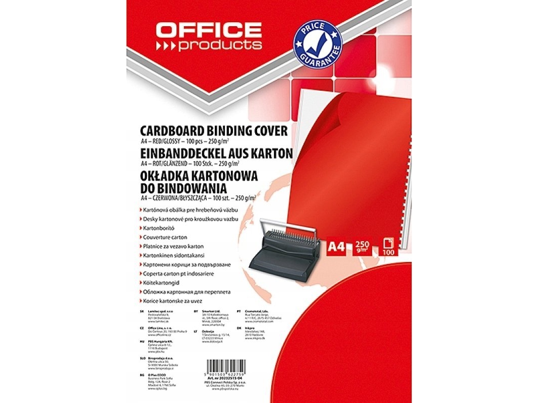 Kontorartikler OFFICE PRODUCTS indbindingsblokke, karton, A4, 250gsm, blank, 100stk, rød