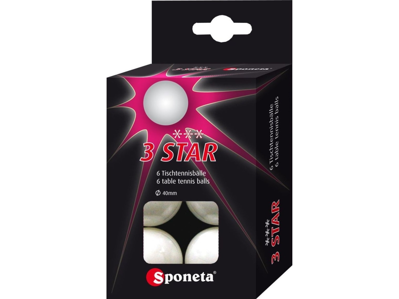 Sponeta Tischtennisbälle 3-Sterne 6Er Set