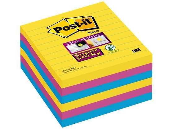 Post-It Super Sticky Large Notes Karneval, 6 Linjerede Blokke, 101Mm X 101Mm