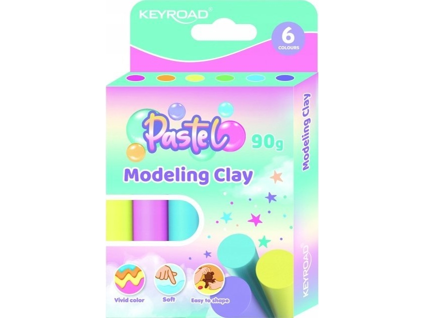 Keyroad Plastelina Keyroad, Rund, 6X15g, Pastelfarver, Æske, Mix Farver