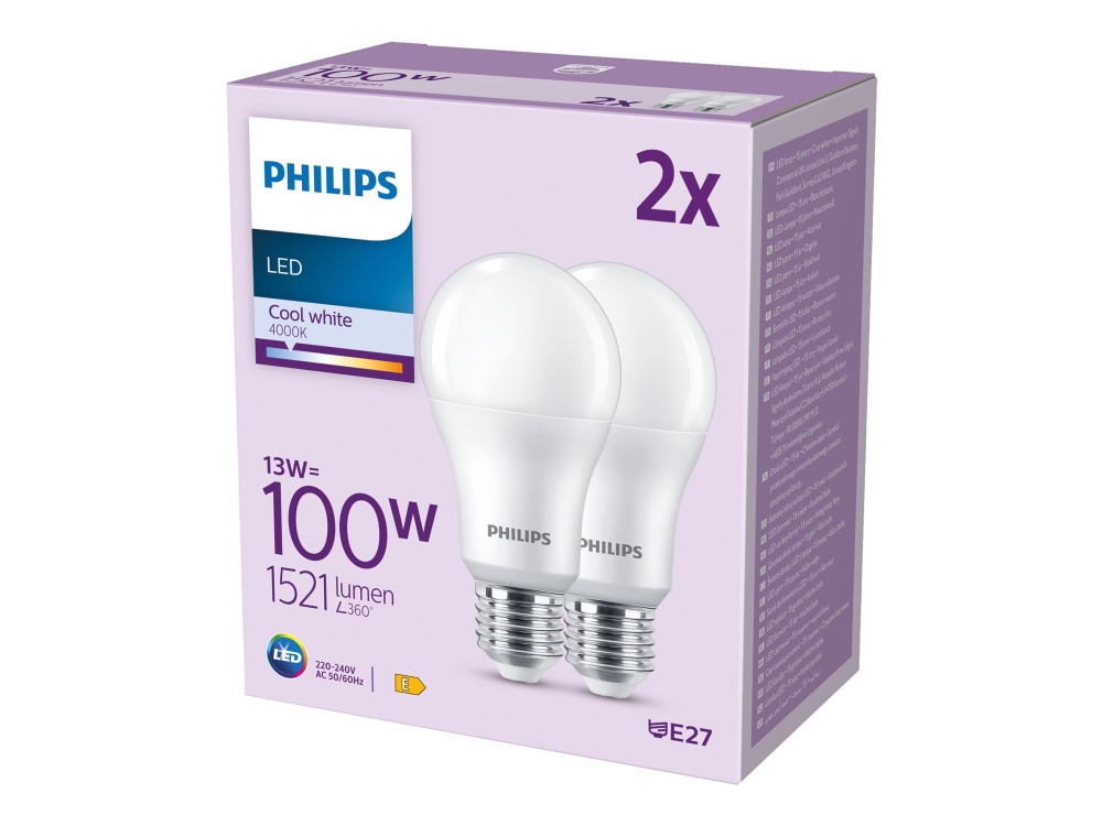 Philips Lampe 100W A67 E27 X2, 13 W, 100 W, E27, 1521 Lm, 15000 H, Kaltweiße