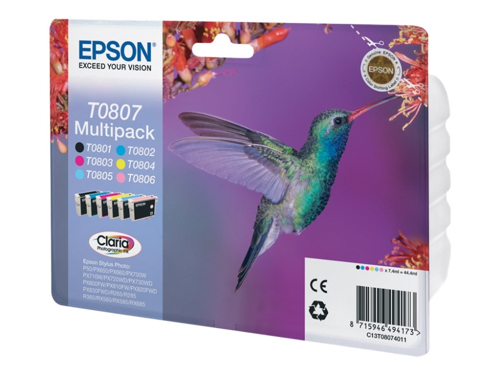 Epson T0807 Multipack - 6Er Pack - 44,4 Ml - Schwarz, Gelb, Cyan, Magenta, Hellmagenta, Hellcyan - Original - Blister - Tintenpatrone - Für Stylus Ph