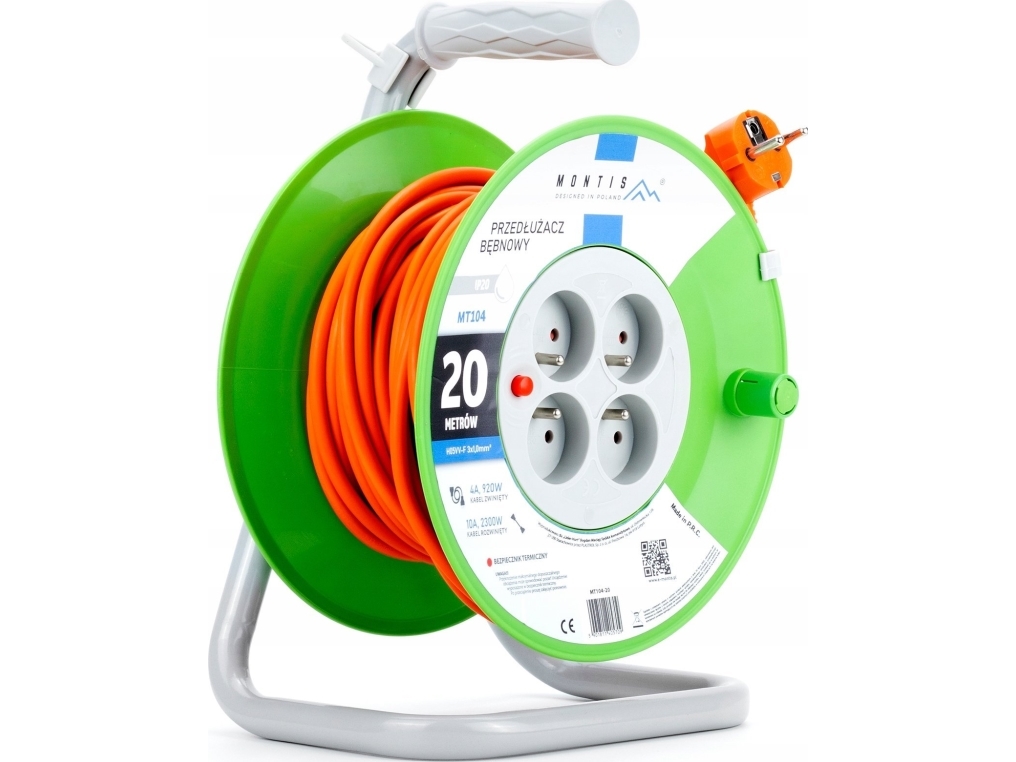 Montis tromleforlænger MT104-20 4x2p+Z 10A 2300W 3x1 20m Montis orange