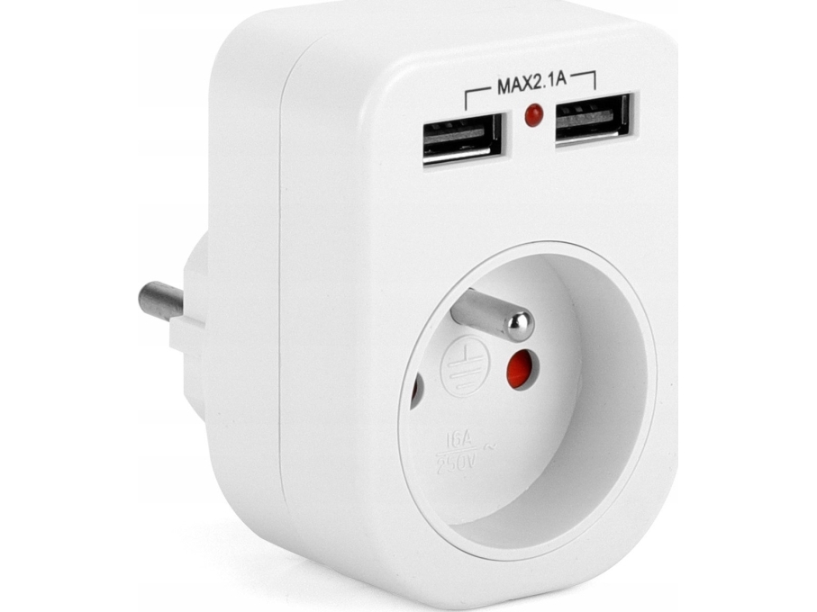 Montis 1p+Z jordet splitter 2xUSB 2.1A Montis MT092 hvid