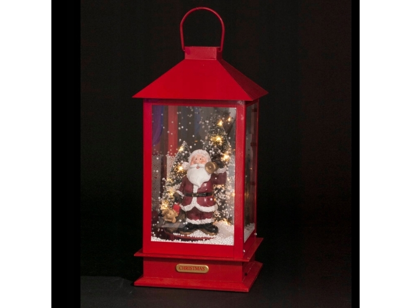 Fééric Lights and Christmas Lantern med julemand, LED-belysning, bevægelig, 38 cm