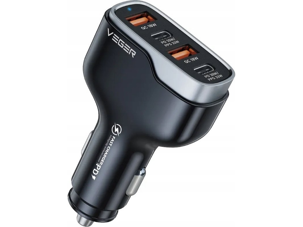 Veger Autoladegerät Veger 2 X Usb-A + 2 X Typ-C Pd Qc 3A 66W Cc53-2A2c Schwarz