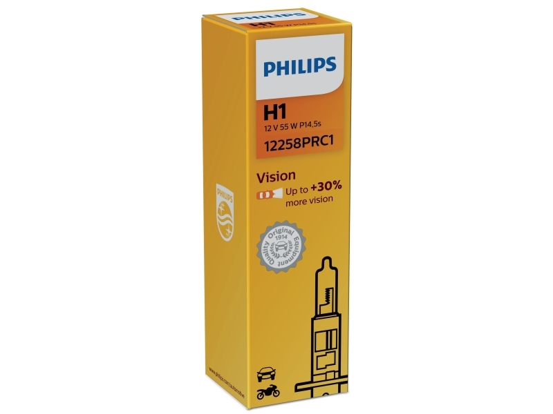 Philips Vision 12258PRC1 Bättre sikt, 55 W, 12 V, H1, 3200 K, 1 styck | Bilvård & Biltillbehör - Belysning - H1 Billampor | GameStuff