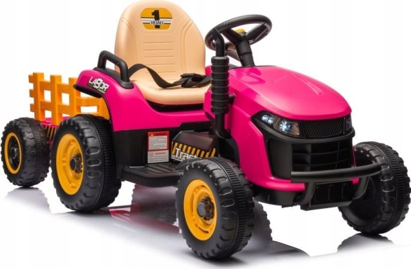 Lean Cars Vienvietis elektrinis traktorius su priekaba vaikams BBH-030, rožinis