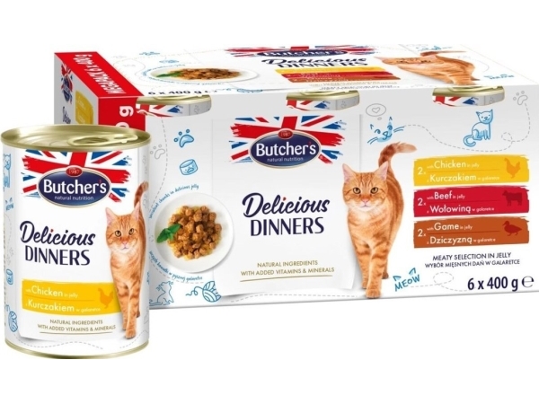 Butcher's Butcher's Delicious Dinners megapack mix flavours måltider med kødstykker i gelé kattefoder 6 x 400g