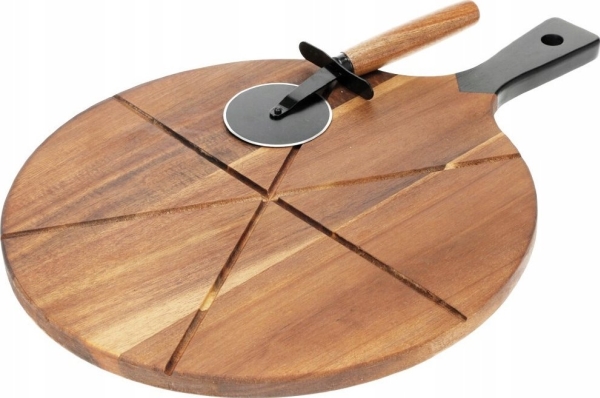 Skærebræt Excellent Houseware Rundt Pizzabræt I Træ Med Kniv 30 Cm 2 El.