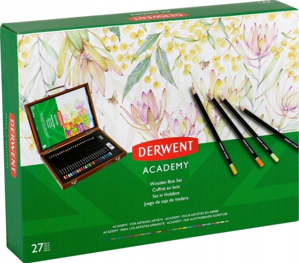 Derwent Academy Wooden Box Sæt - Med 24 Stk. Ass. Farveblyanter
