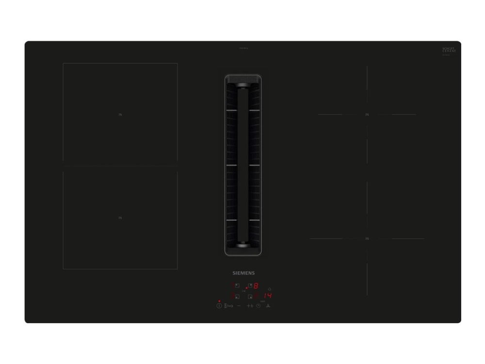 Siemens iQ300 ED811BS16E - Induktionshäll - 4 kokplattor - Fördjupning - bredd: 75 cm - djup: 49 cm - Klass B - ramlös - svart med nedåtriktad avgas (extraktion och återcirkulering) | Vitvaror - Spishäll - Häll med integrerad fläkt | GameStuff