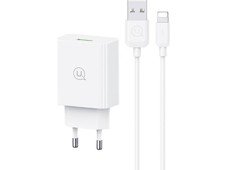 Usams Usams Ladegerät 18W + Lightning/Usb-A Kabel Fast Charging Weiß (Scxltz03)