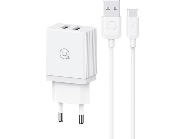 Ładowarka Usams Usams Ład. Siec. 2Xusb-A + Kabel Usb-C/ Usb-A Fast Charging Biały/White Series Hc Hcxltz03