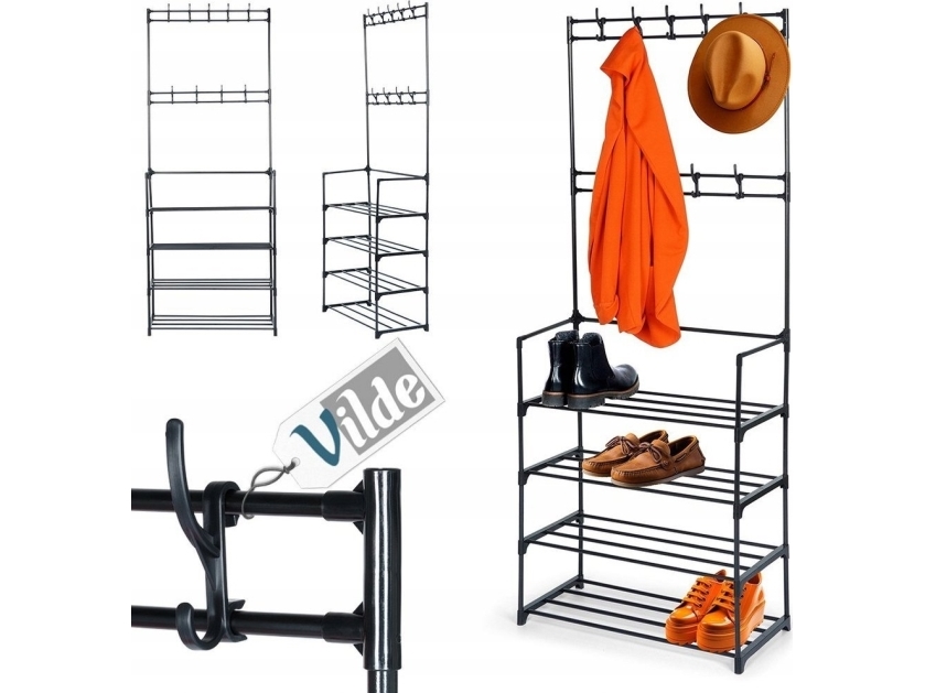 Vilde tøjstativ med skoholder metal sort 57x28x156 cm