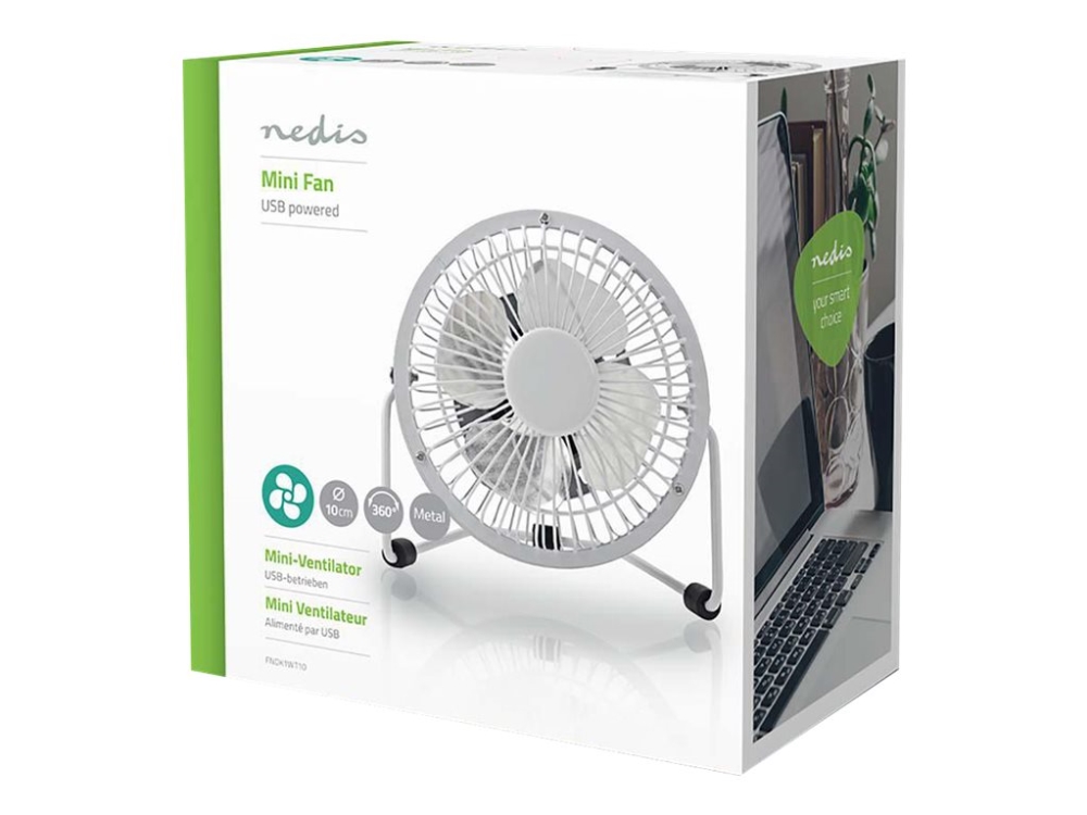 Nedis FNDK1WT10, Kotitaloustuuletin lavoilla, Valkoinen, Taulukko, Metalli, 10 cm, 1 m