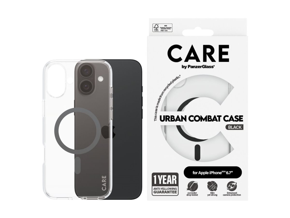PanzerGlass CARE Urban Combat-skal för iPhone 16 Plus MagSafe transparent/svart