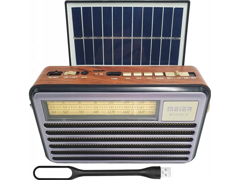Vega Retro Load Radio Mit Solarpanel, Fm, Bluetooth, Usb, Sd, Aux, Usb Lampe, Lx521bts&Gt