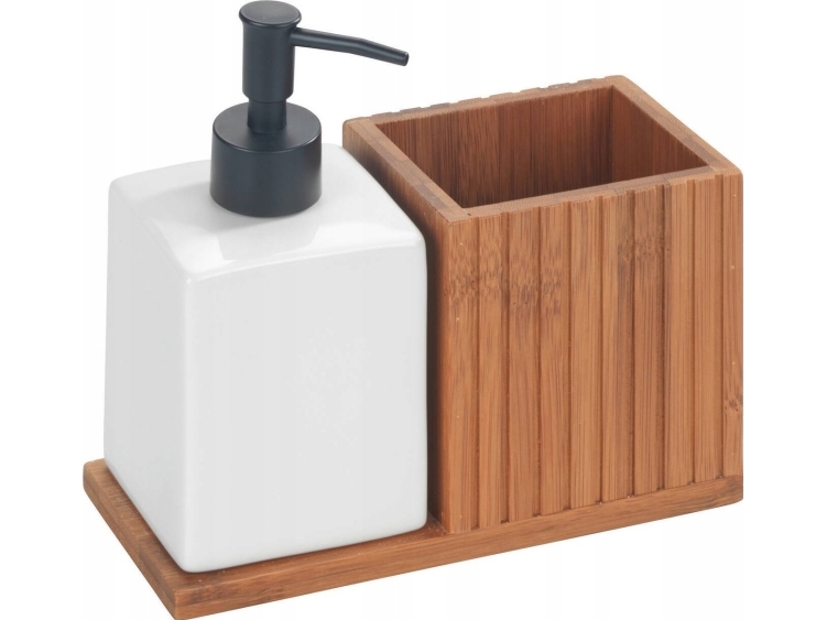 Wenko sæbedispenser til flydende sæbe med bambusorganizer MERA