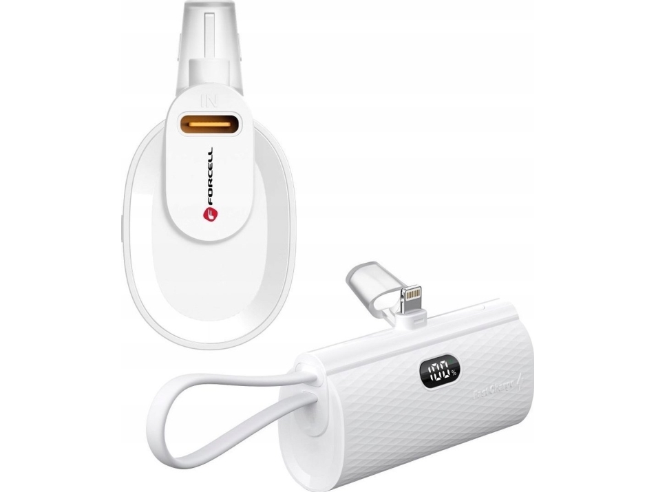 Powerbank Forcell Forcell F-Energy Power Plug F5k3 Powerbank 5 000Mah Z Wbudowanym Złączem Do Lightning 8-Pin Pd 20W Biały