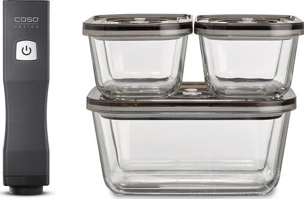 Caso Vacu OneTouch Eco-Set, Svart, 0,4 mbar, Knappar, 3 l/min, LED, Litium-Ion (Li-Ion) | Köksapparater - Köksmaskiner - Vakuumförpackningsmaskiner | GameStuff