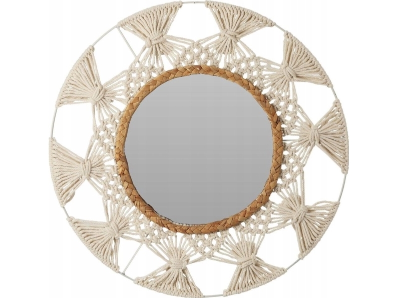 Home Styling Collection Dekorativt spejl med ramme af makramé og rattan, Ø 45 cm