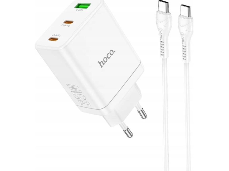 Hoco Ladegerät Hoco Netzladegerät 2 X Type C + Usb A + Kabel Type C Auf Type C Pd Qc3.0 3A 35W N33 Weiß