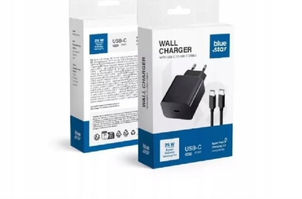 Blue Star Netzladegerät 3A 25W Type C + Kabel Type C Auf Type C Pd Qc4.0 Tfb-Tc-25Wpd Schwarz