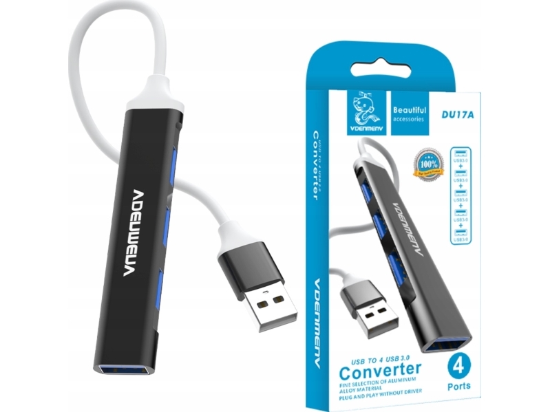 Vega Usb Hub 4Xusb Denmen Schwarz Aluminium Du17&Gt