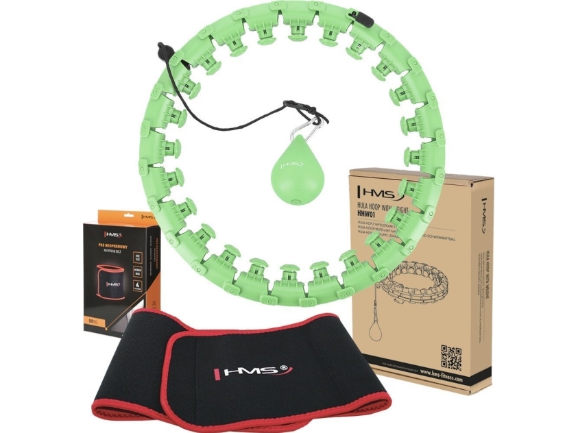 HMS hula hop med faner og vægte HMS hhw01 grøn + slankebælte br163 rød