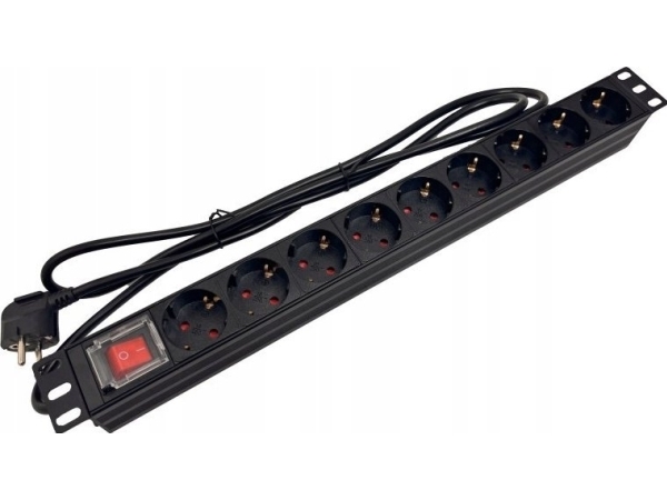 Alantec 19 strømfordeler 230V, 9 udgange (type F, CEE 7/3 Schuko), LED-afbryder, 1,8 m kabel, CEE 7/7