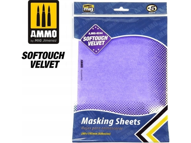 Vallejo Ammo: Softouch Velvet Masking Sheets - Adhesive (280 x 195 mm) (5)
