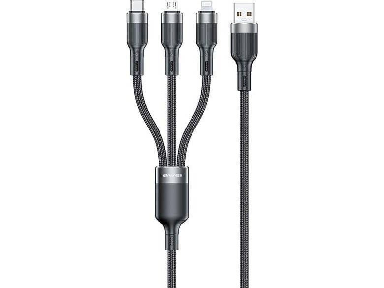 Awei Usb-Kabel Usb-A Auf Usb-C + Microusb + Lightning 1,2 M Schwarz