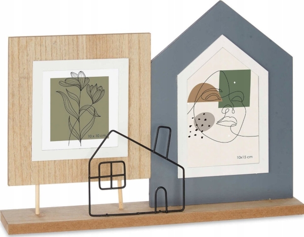 Ramka Gift Decor Ramme Til 2 Billeder Hus, Stående, Metal Og Mdf