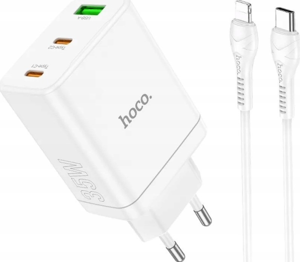Hoco Hoco Netoplader 2X Type C + Usb A + Type C Til Lightning Kabel Pd Qc3.0 3A 35W N33 (Hvid)